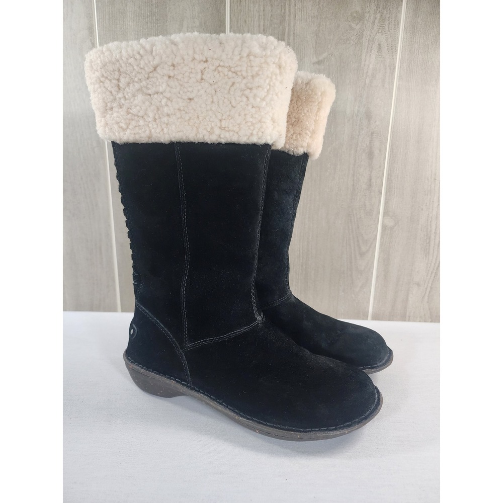 UGG Australia Karyn Cuff Sheepskin Boots Women 7 Black Suede Braided Back Zip
